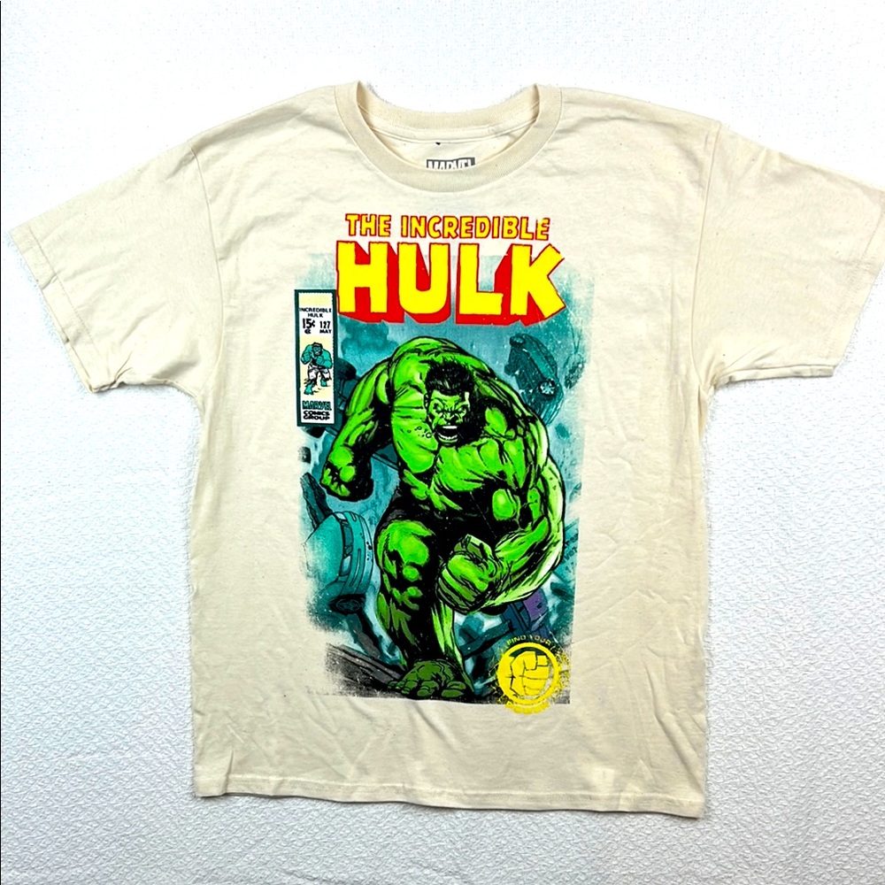Marvel Kids Cream Hulk T-Shirt Size L 10 The Incredible Hulk Vintage Like NEW